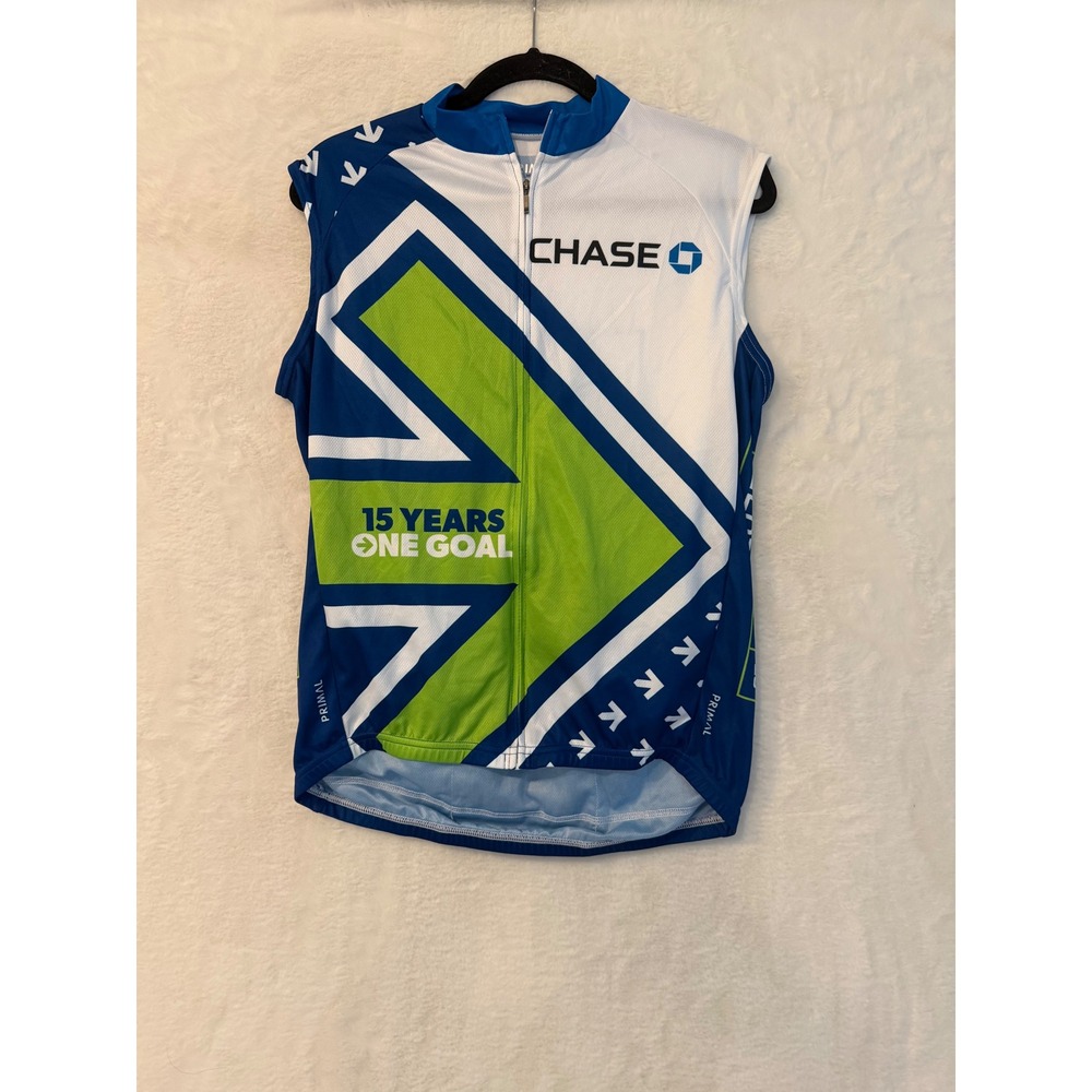 Primal Mens Pelotonia 2023 Chase Cycling Vest Jersey Blue Green Large L